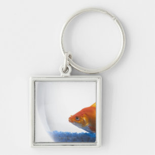 Goldfish in kom op witte achtergrond sleutelhanger