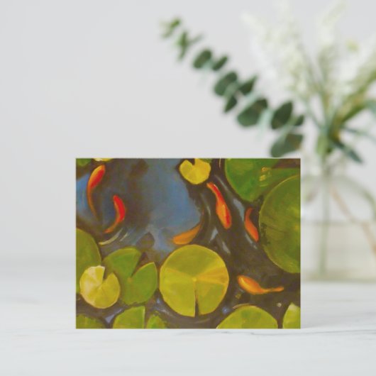 Goldfish Koi Pond Water Lilies Briefkaart (Staand voorkant)