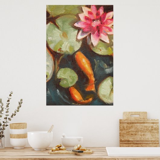 Goldfish Koi Pond Water Lilies Poster (Keuken)