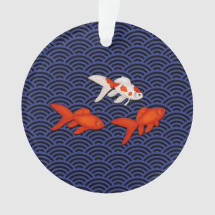 Goldfish on Seigaiha Wave Pattern Japans Lucky Ornament