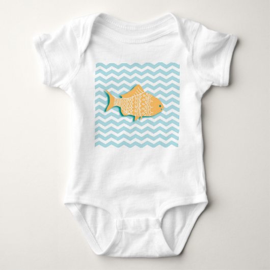 Goldfish op aqua blue chevron romper (Voorkant)