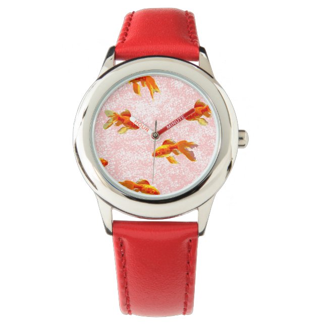 Goldfish Pattern (roze) Horloge (Voorkant)