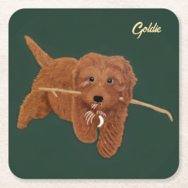 Goldie Golden Doodle Vierkante Kartonnen Onderzetter