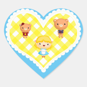 Goldilocks en de drie Beren op Gingham Hart Sticker