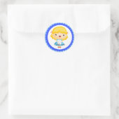 Goldilocks op blauwe en witte gingham ronde sticker (Tas)