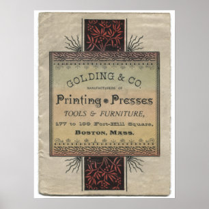 Golding letterpress-reclame voor drukpers poster