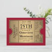 Goldven Ticket Style 75th Birthday Party Invite Kaart (Staand voorkant)