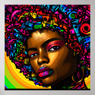 Goldy Queen Rainbow Schattige Haar Zwart Melanine Poster