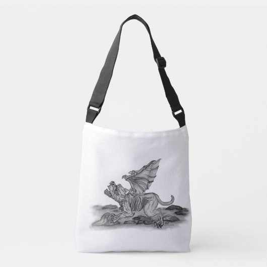 Golem Gargoyle, ontwerp voor zwart-wit Crossbody Tas (Voorkant)