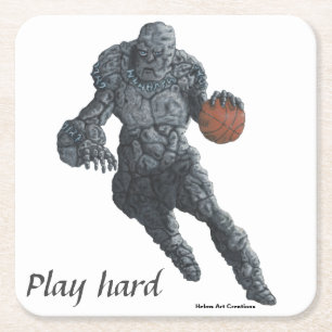 Golem Spelen Basketbal Fantasy Art Paper Onderzett Vierkante Kartonnen Onderzetter