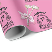 Golf 1e verjaardag 1 jaar oud meisje golfer roze cadeaupapier (Rol Hoek)