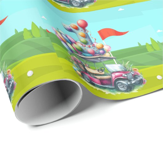 Golf 1e verjaardag een jaar oude golfer met winkel cadeaupapier (Rol Hoek)