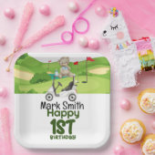 Golf 1e verjaardag een jaar oude golfer met winkel papieren bordje (Feest)