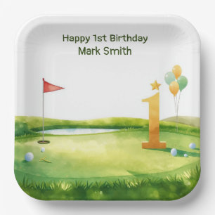 Golf 1e verjaardag gethematiseerd op Putting Green Papieren Bordje