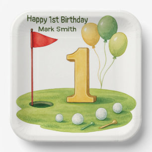 Golf 1e verjaardag gethematiseerd op Putting Green Papieren Bordje