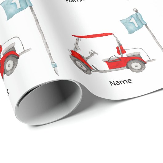 Golf 1e verjaardag golffeest met rode kar cadeaupapier (Rol Hoek)