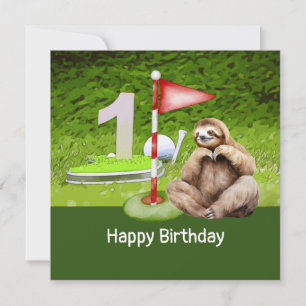 Golf 1e verjaardag met Sloth Golfer Kaart