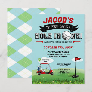 Golf 1e verjaardag Uitnodiging Briefkaart