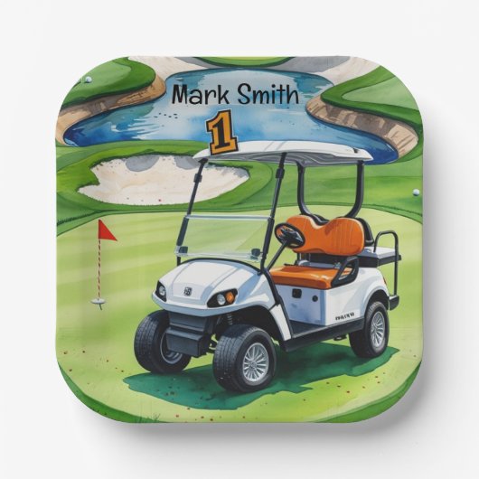 Golf 1e verjaardag voor baby golfer op groen papieren bordje (Voorkant)