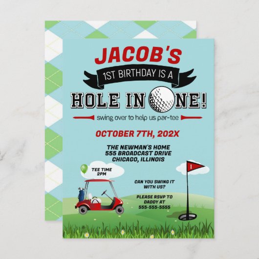 Golf 1er anniversaire Invitation (Devant / Derrière)