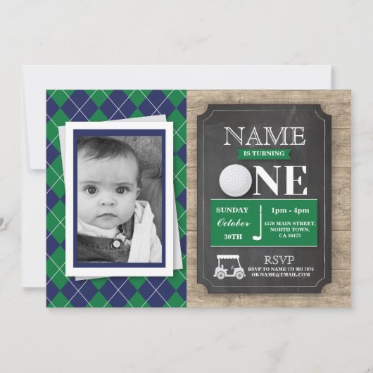 Golf 1st 1e verjaardag Foto nodigt Kaart (Voorkant)