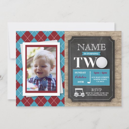 Golf 2e 2e 2e 2e Invitation photo de fête d'annive (Devant)