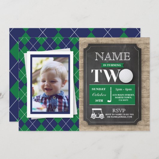 Golf 2e Seconde Deux 2 Anniversaire Invitation pho (Devant / Derrière)