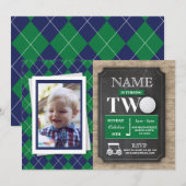 Golf 2e tweede twee 2 verjaardagsfeest foto uitnod kaart (Voorkant / Achterkant)