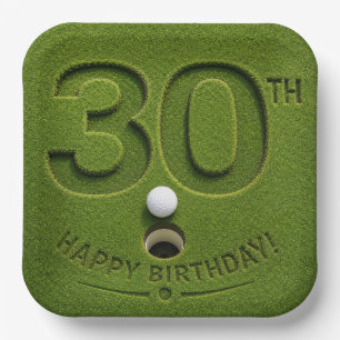 Golf 30e verjaardag met golfkar op putting green papieren bordje