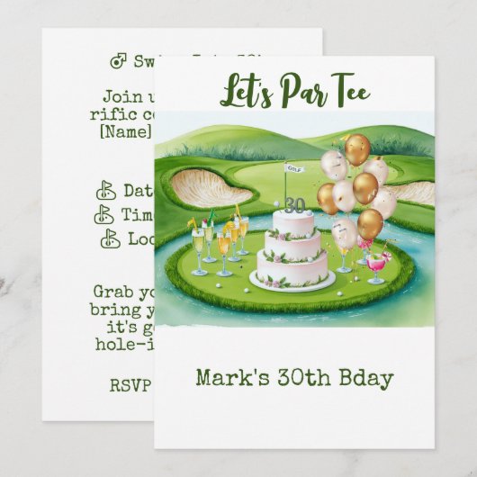 Golf 30th Birthday Par t-shirt 30party Kaart (Voorkant / Achterkant)