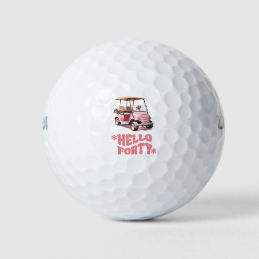 Golf 40e verjaardag met roze kar vrouw golfer golfballen (Voorkant)