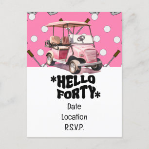 Golf 40ste verjaardag met roze kar vrouwelijke gol briefkaart