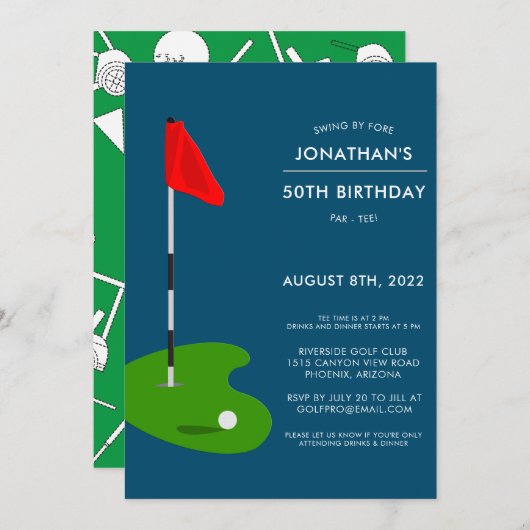 Golf 50e anniversaire Invitation de fête (Devant / Derrière)