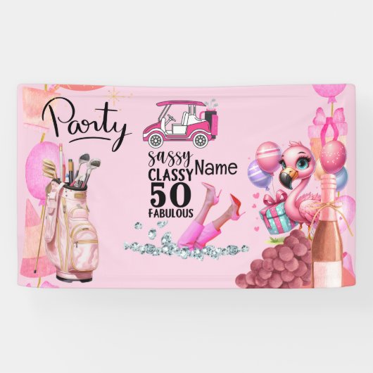 Golf 50e verjaardag voor vrouw golfer spandoek (Horizontaal)