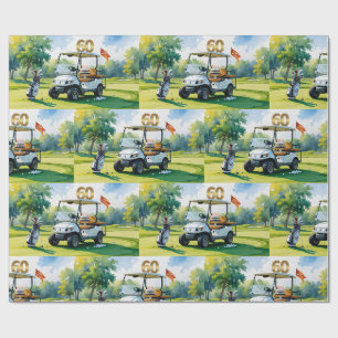 Golf 60e verjaardag met golfkar op putting green cadeaupapier