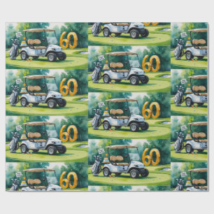 Golf 60e verjaardag met golfkar op putting green cadeaupapier