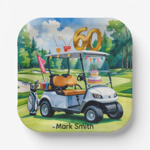 Golf 60e verjaardag met golfkar op putting green papieren bordje