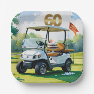 Golf 60e verjaardag met golfkar op putting green papieren bordje