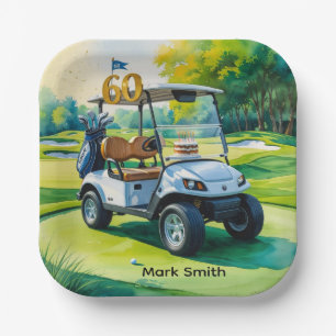 Golf 60e verjaardag met golfkar op putting green papieren bordje