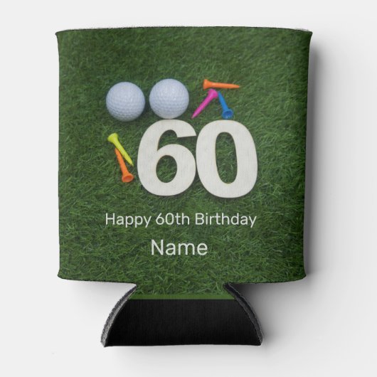 Golf 60e Verjaardags Golfer met golfbal en t - shi Blikjeskoeler (Voorkant)
