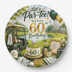 Golf 60ste verjaardag met golfkar op green papieren bordje