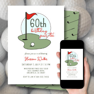 Golf 60th Birthday Party Hand Drawn Modern Green Kaart