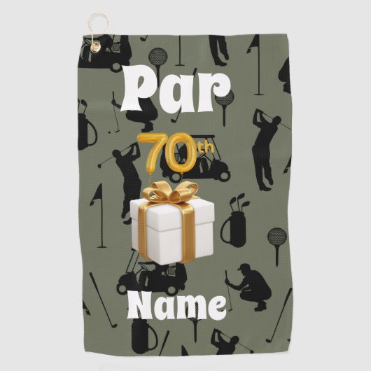 Golf 70e verjaardag Par zeventig Golf kar en bal Golfhanddoek (Voorkant)