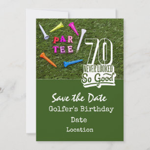 Golf 70th Birthday Party met golfbal t-shirt kar Kaart