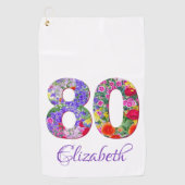 Golf 80e anniversaire floral nom coloré serviette de go (Devant)