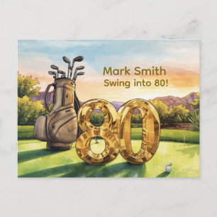 Golf 80ste verjaardag met golfkar op putting green briefkaart