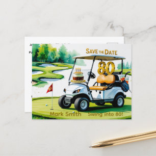 Golf 80ste verjaardag met golfkar op putting green briefkaart
