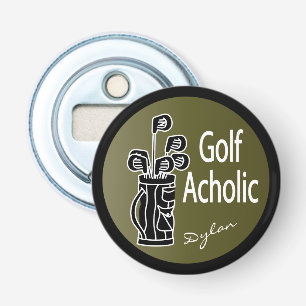 Golf Aholic - Grappige Humor Button Flesopener