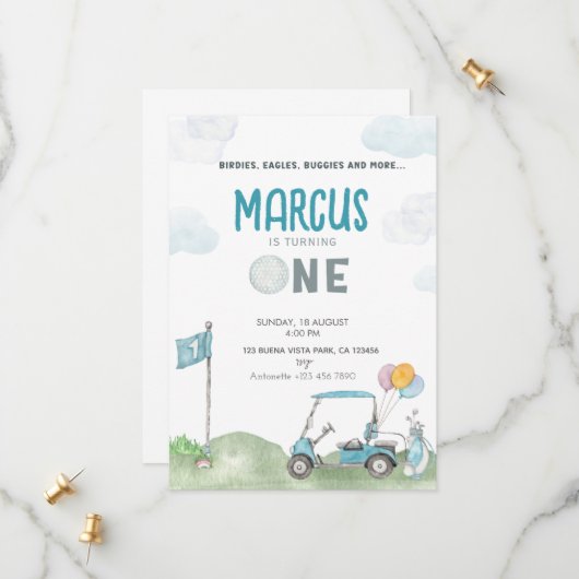 Golf Anniversaire Invitation Boy Modèle Golf Cours (Devant/Arrière en situation)