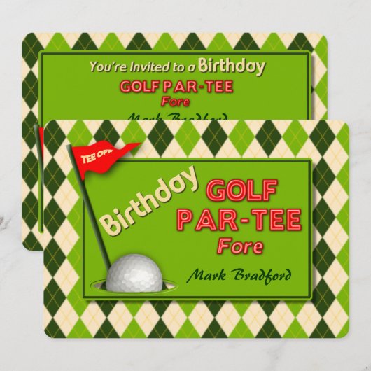 GOLF ANNIVERSAIRE INVITATION - PAR-TEE (Devant / Derrière)